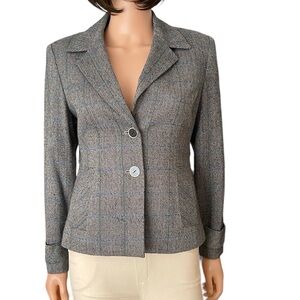 NWOT Vintage Kasper plaid houndstooth gray blue blazer